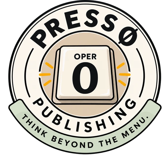 Press 0 Publishing seal. A keyboard key labeled OPER 0 sits inside a circle, with the words Think beyond the menu on a banner below.